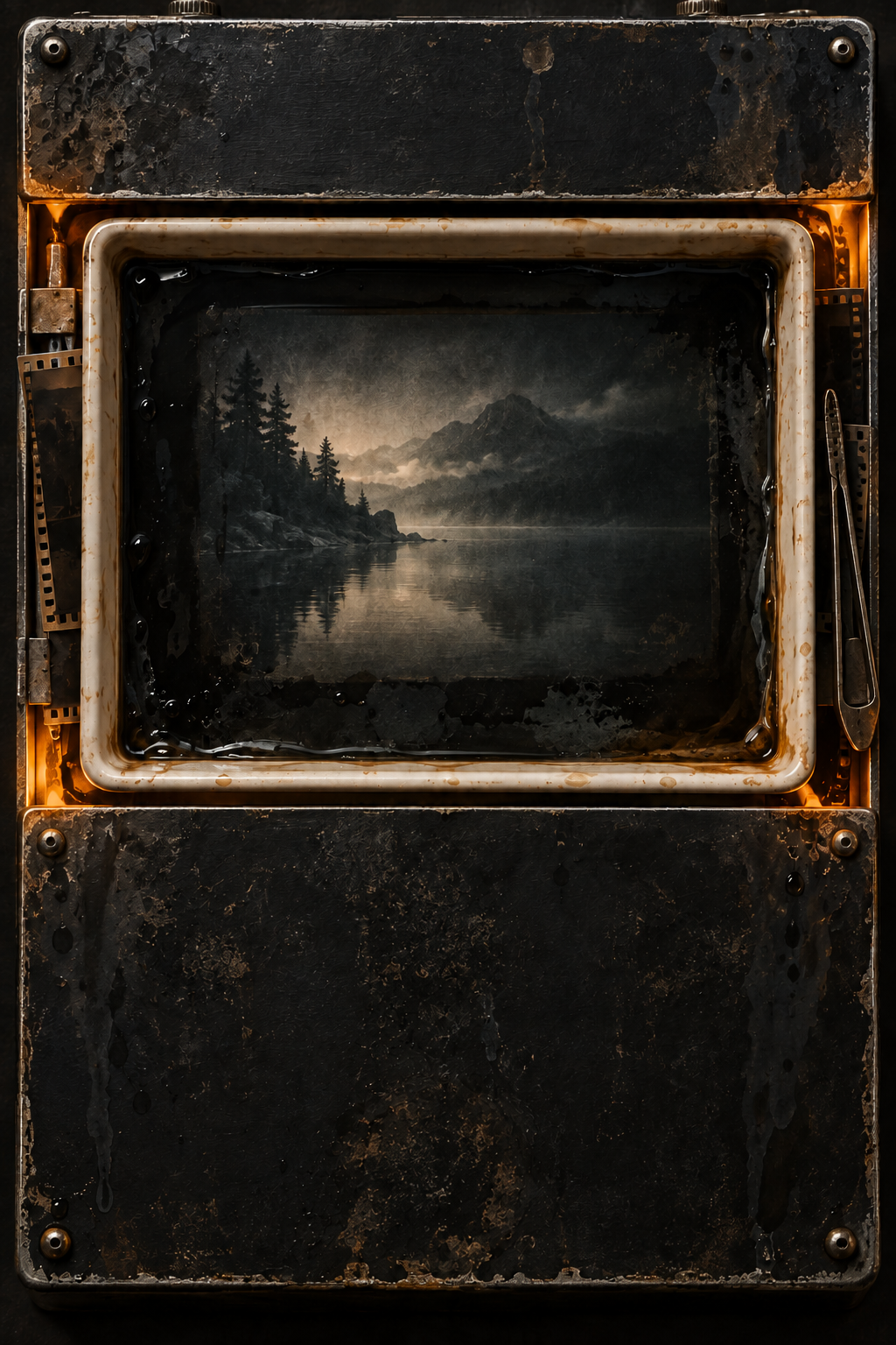 A ghostly photograph developing in AFTERIMAGE’s worn darkroom pedal