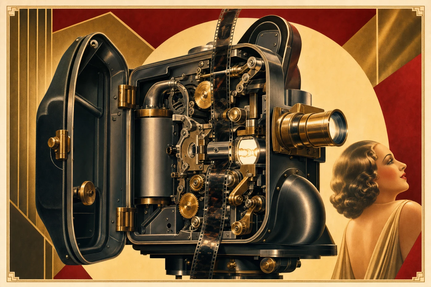 The projector's exposed film mechanism